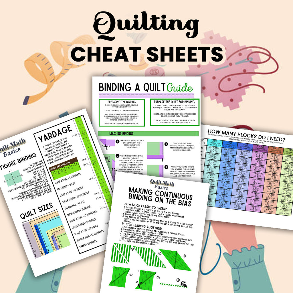 Quilt Cheat Sheets Bundle – Yardage, Sizes, Binding & Block Charts for Stress-Free Quilting (Printable PDF)