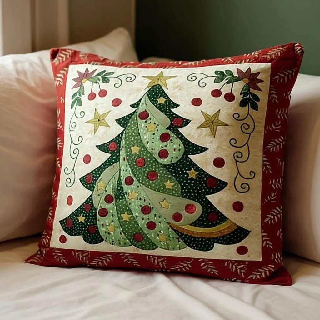 Joyful Christmas Tree Applique Cushion Cover Pattern